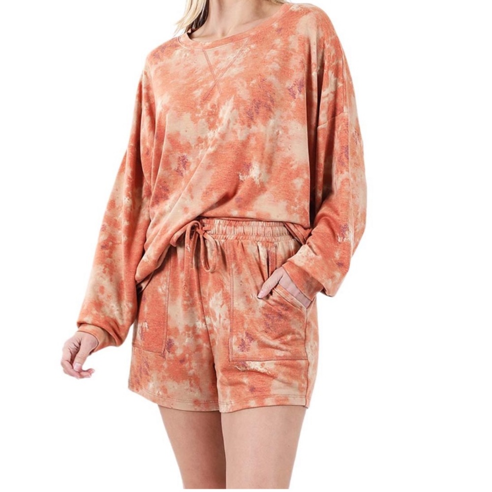 Rust Tie-Dye Oversize Tee & Pocket Shorts